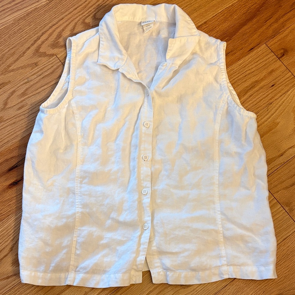 Eileen Fisher White Classic Linen  Shirt